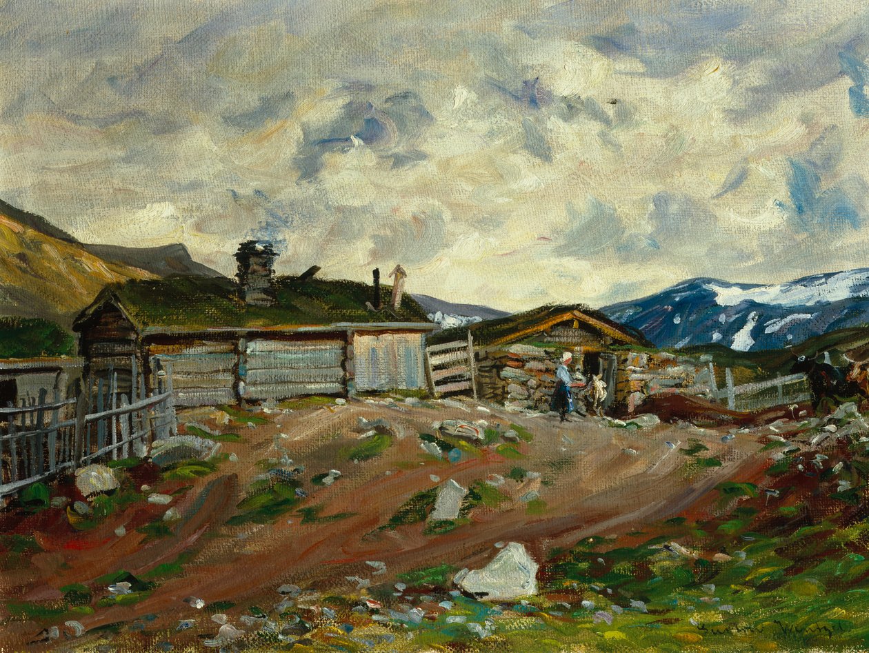 Hegyi farm nővel és tehénnel alkotó: Gustav Wentzel