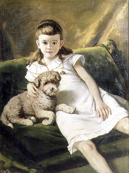 Fiatal lány kutyával alkotó: Gustav Wertheimer