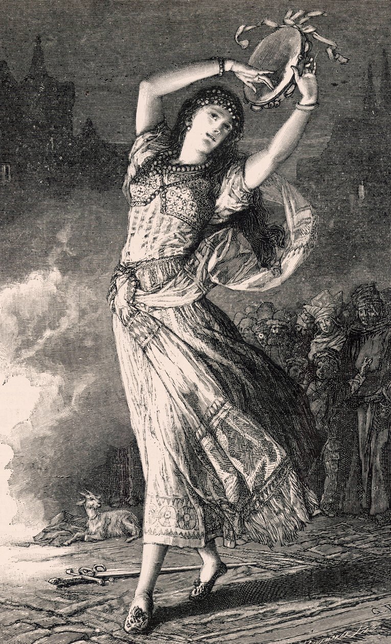 La Esmeralda - illusztráció a Notre Dame de Parisból, 19. század (bw metszet) alkotó: Gustave Brion