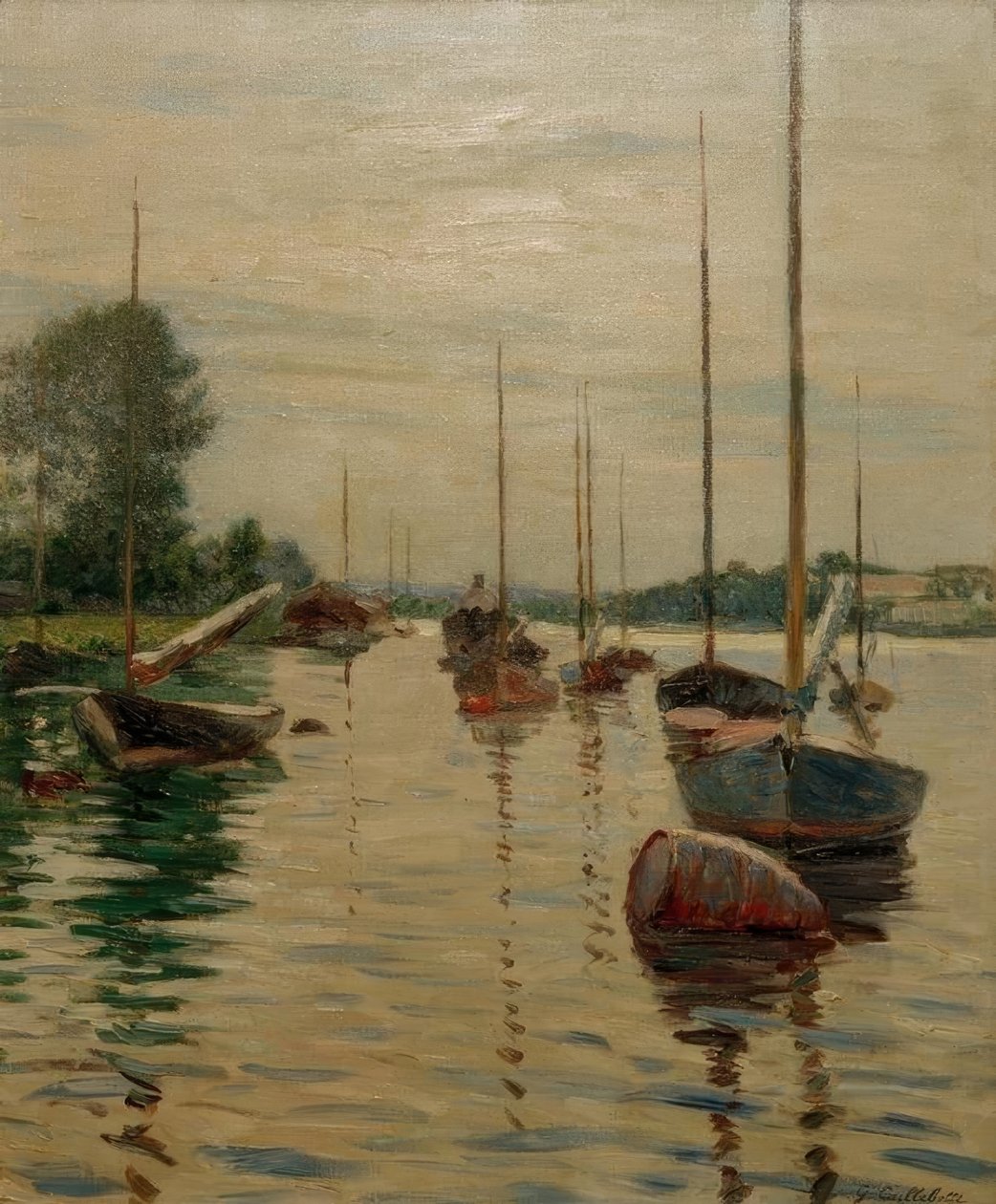 A Szajnán horgonyzó csónakok alkotó: Gustave Caillebotte