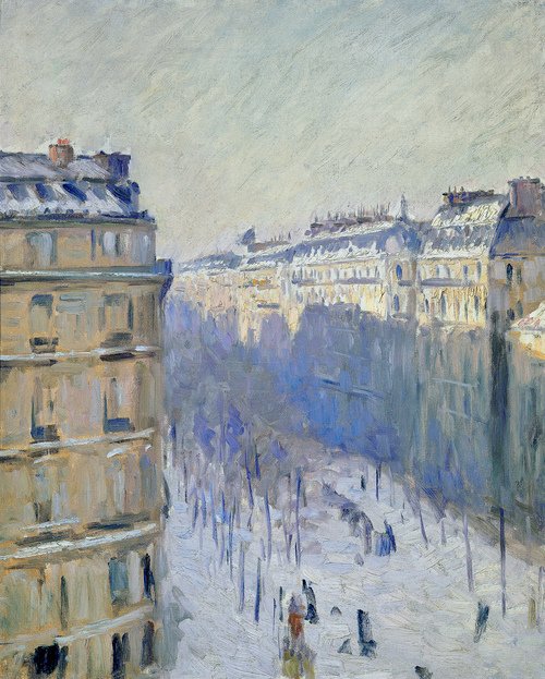 Boulevard Haussmann, hóhatás (Flers) alkotó: Gustave Caillebotte