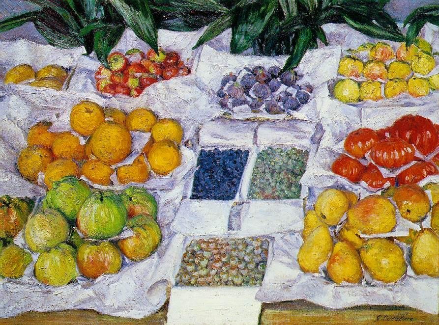 Gyümölcsök a kijelzőn alkotó: Gustave Caillebotte