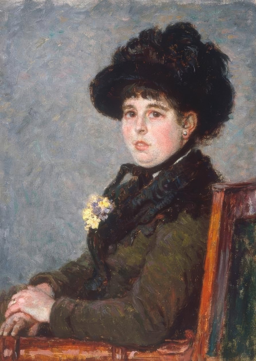 Tollas kalapban nő portréja alkotó: Gustave Caillebotte