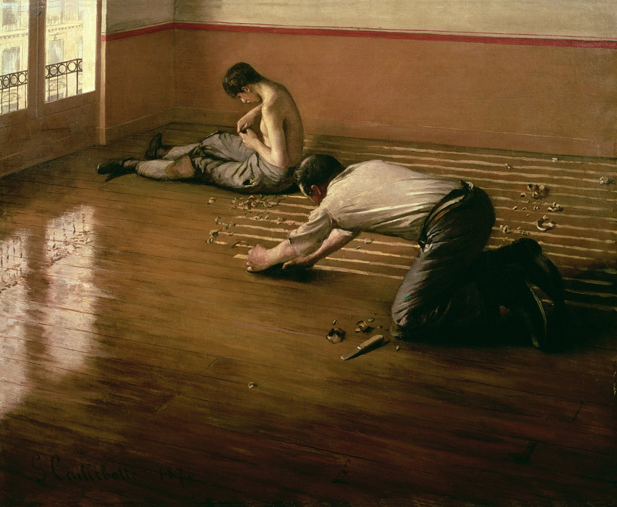 A parkettagyaluk, 1876 (kis változat) alkotó: Gustave Caillebotte