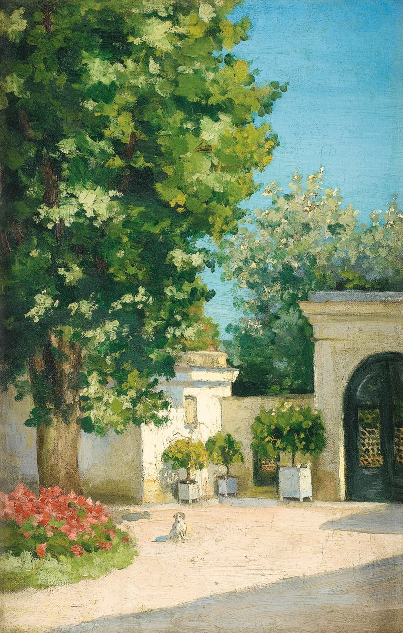 Yerres. Az exedrából, a családi ház verandájáról alkotó: Gustave Caillebotte
