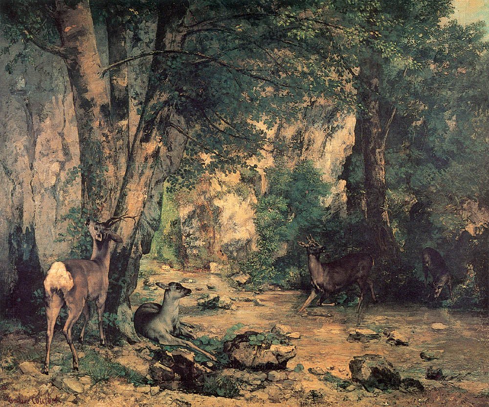 Egy szarvasbokor a Plaisir-Fountaine patakban alkotó: Gustave Courbet