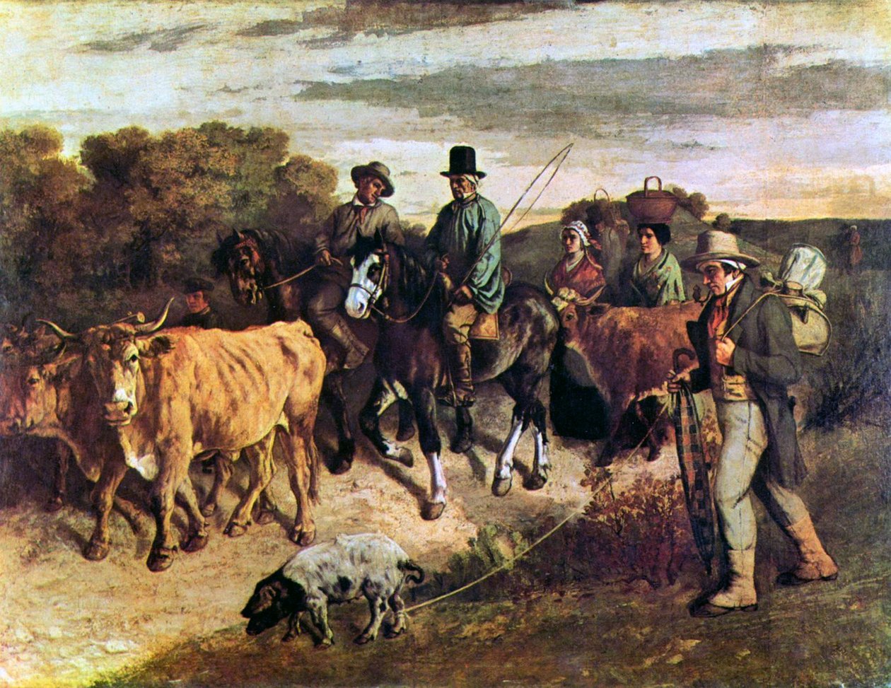 Flagey gazdák visszatérnek a piacról alkotó: Gustave Courbet