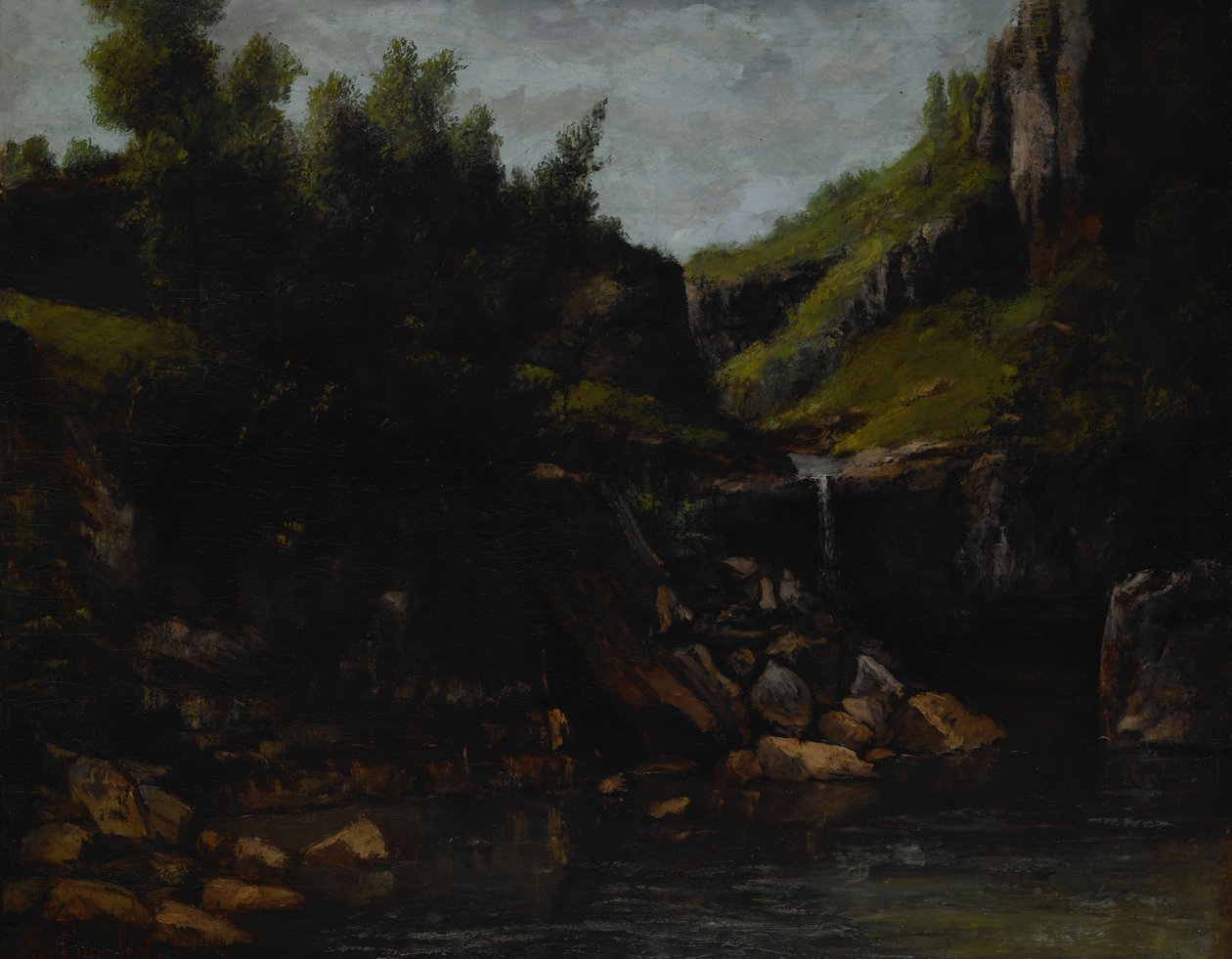 Kaszkád sziklás tájon alkotó: Gustave Courbet