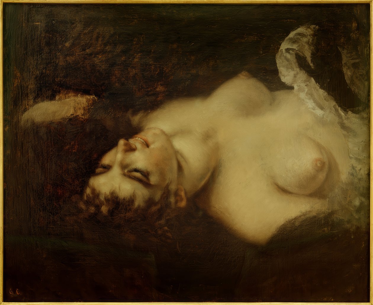 Meztelen nő, tanulmány a "La Femme au parroquet" számára alkotó: Gustave Courbet