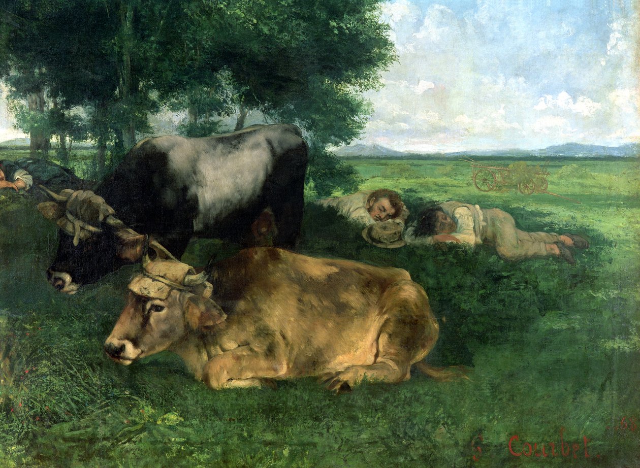 La Siesta a széna szezonban (és részlet a fa alatt alvó állatokról), 1867, alkotó: Gustave Courbet