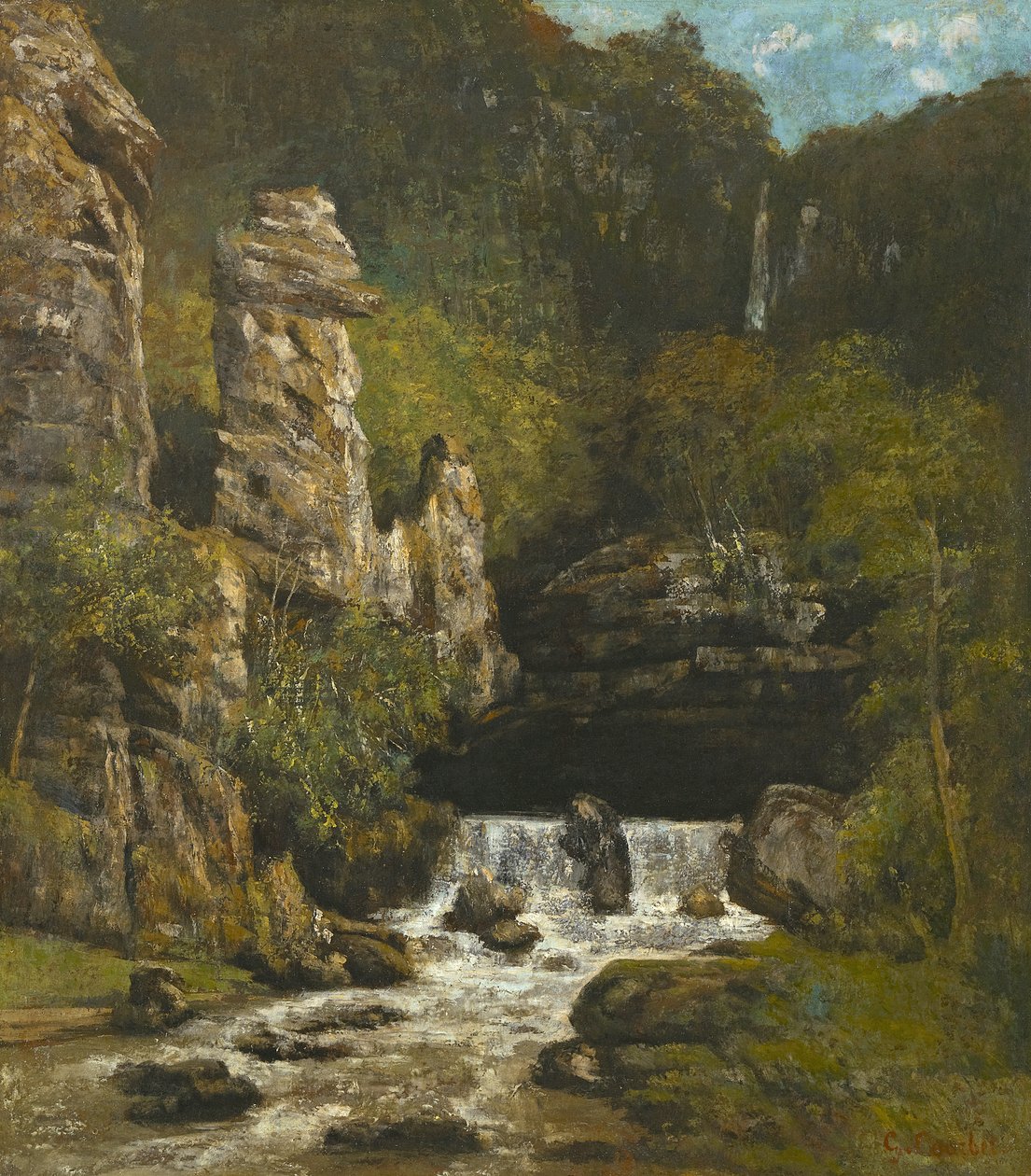 Táj vízeséssel, 1865 körül alkotó: Gustave Courbet