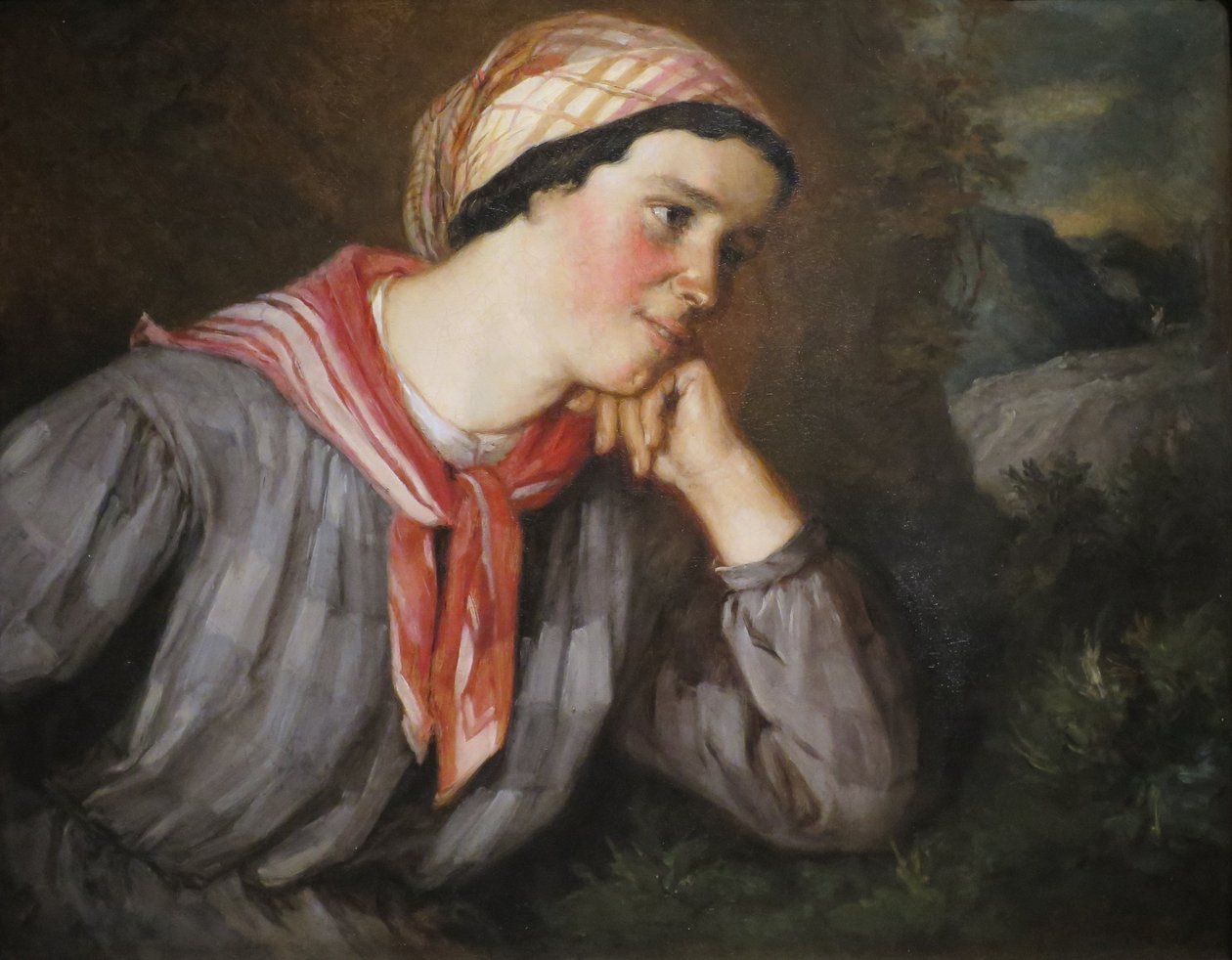 Parasztlány sállal alkotó: Gustave Courbet