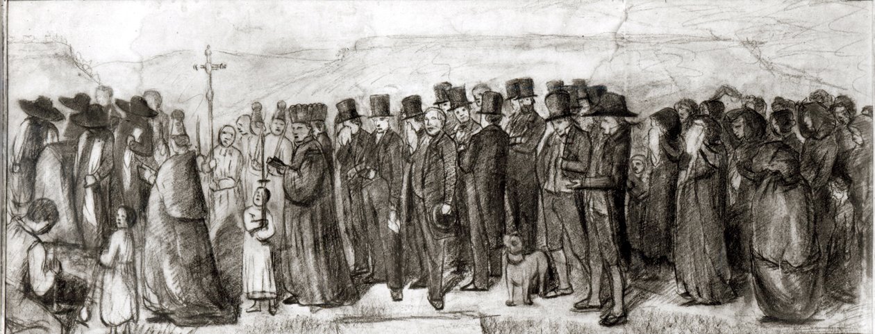 Tanulmány az ornans-i temetéshez, 1849 (szén, papír) alkotó: Gustave Courbet