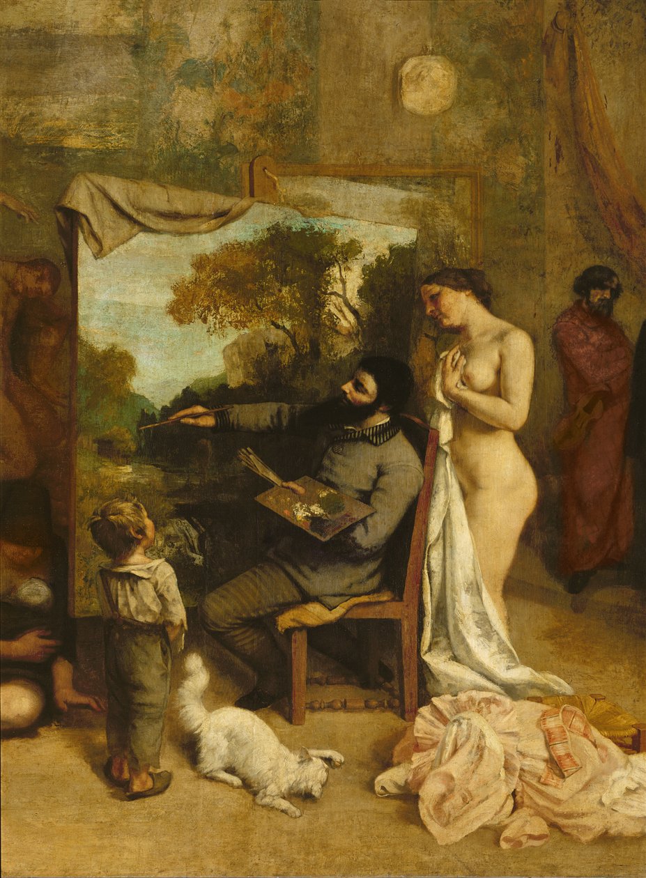 A művész műterme, igazi allegória, részlet a festőről és modelljéről, 1854-55 alkotó: Gustave Courbet