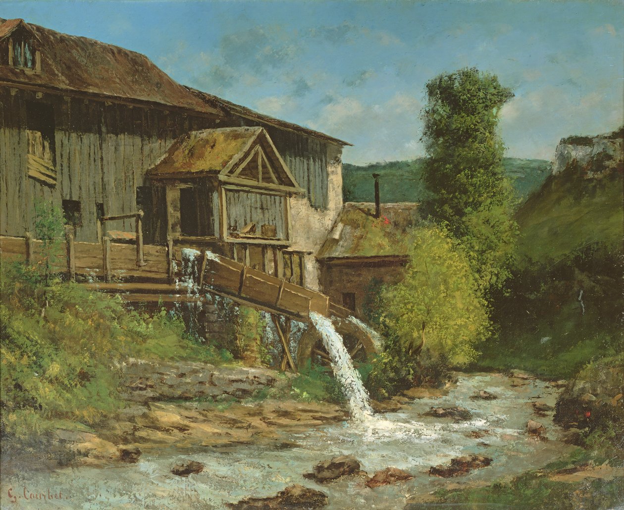 A fűrészmalom a Gauffre folyón alkotó: Gustave Courbet