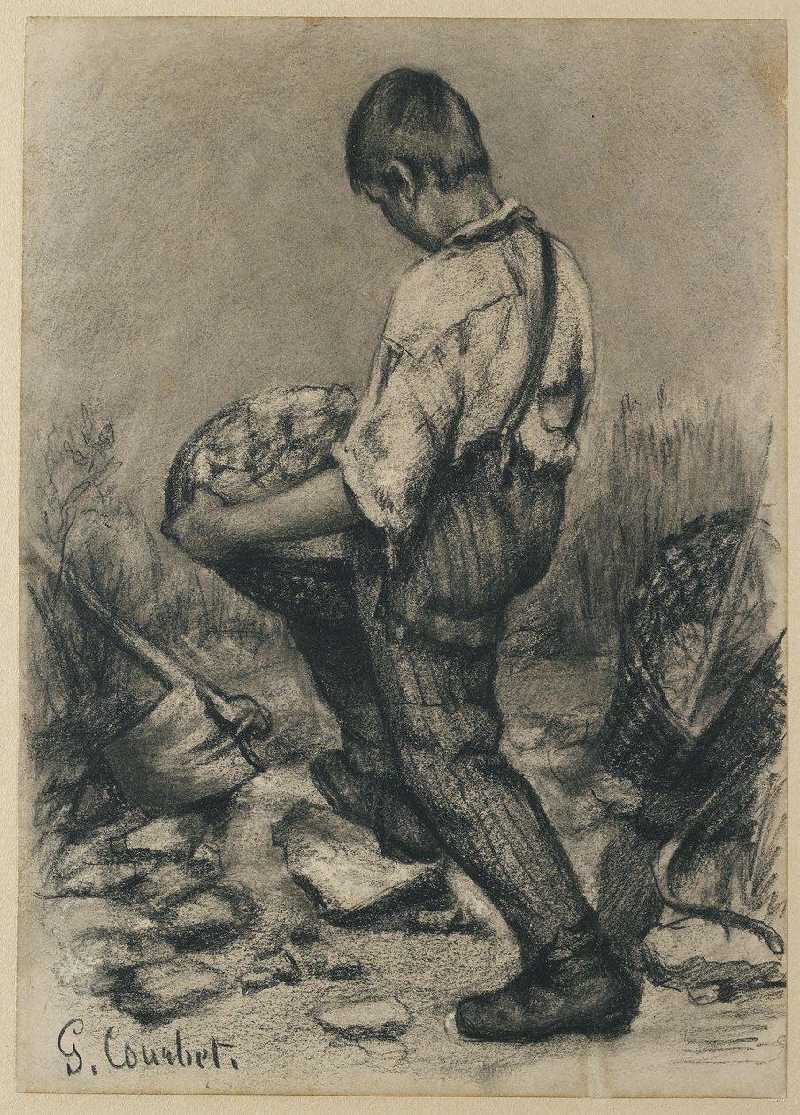Fiatal kőtörő, c. 1864-1865 (fekete zsírkréta vékony törtfehér szőtt papíron) alkotó: Gustave Courbet