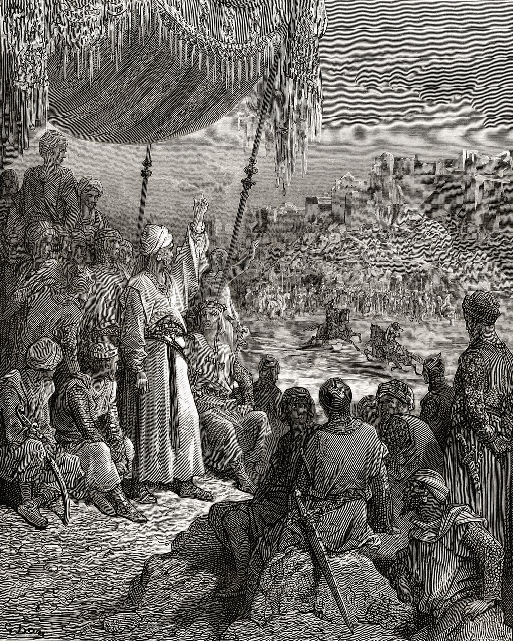 Barátságos verseny a harmadik keresztes hadjárat során 1189-ben, illusztráció a „Bibliotheque des Croisades”-ből, J-F. Michaud, 1877 alkotó: Gustave Dore