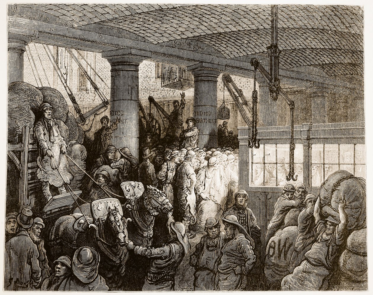 A Riverside Street, a „London, a Zarándoklat”-ból, írta William Blanchard Jerrold (1826-84) és metszett: Charles Laplante (megh. 1903) pub. 1872 alkotó: Gustave Dore