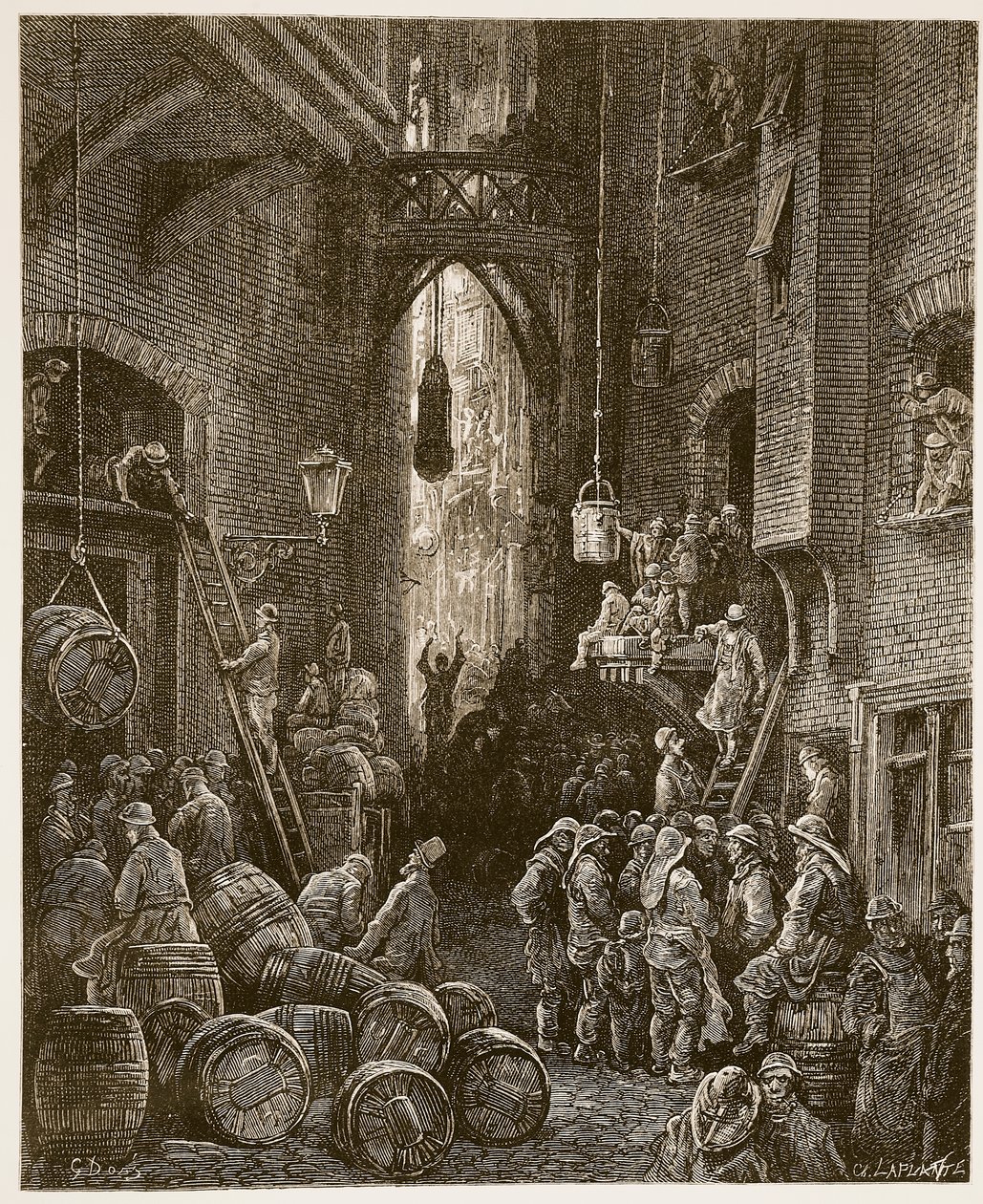 A Riverside Street, a „London, a Zarándoklat”-ból, írta William Blanchard Jerrold (1826-84) és metszett: Charles Laplante (megh. 1903) pub. 1872 alkotó: Gustave Dore
