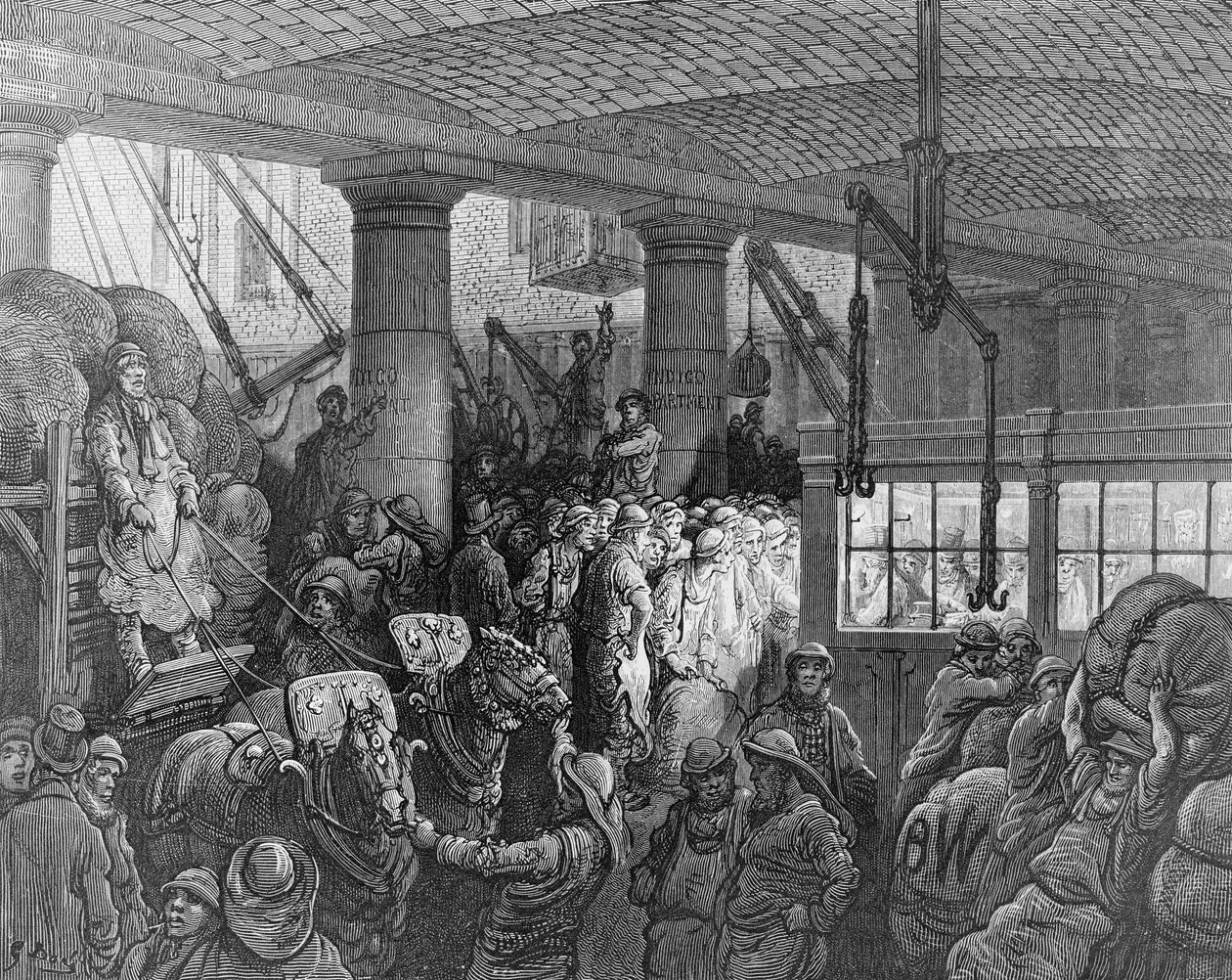 A Riverside Street a „London, a Zarándoklat”-ból, William Blanchard Jerrold (1826-84) írója, Charles Laplante (megh. 1903) kocsmája metszette. 1872 alkotó: Gustave Dore