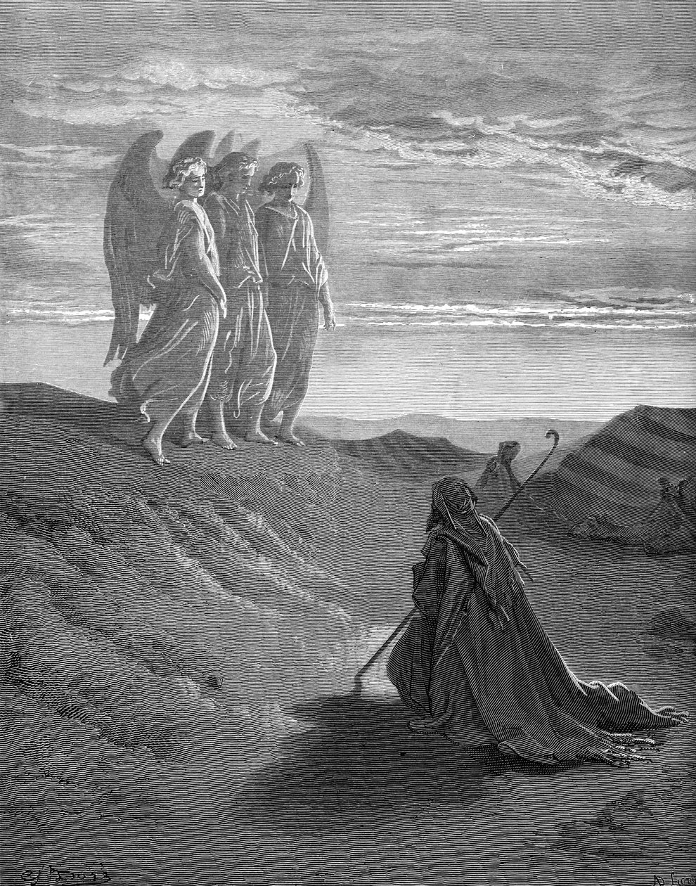 Ábrahám és a három angyal, Doré metszete. - Biblia alkotó: Gustave Dore