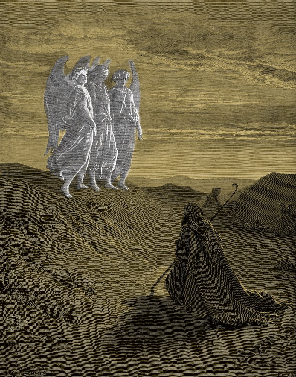 Ábrahám és a három angyal, Doré metszete. - Biblia alkotó: Gustave Dore