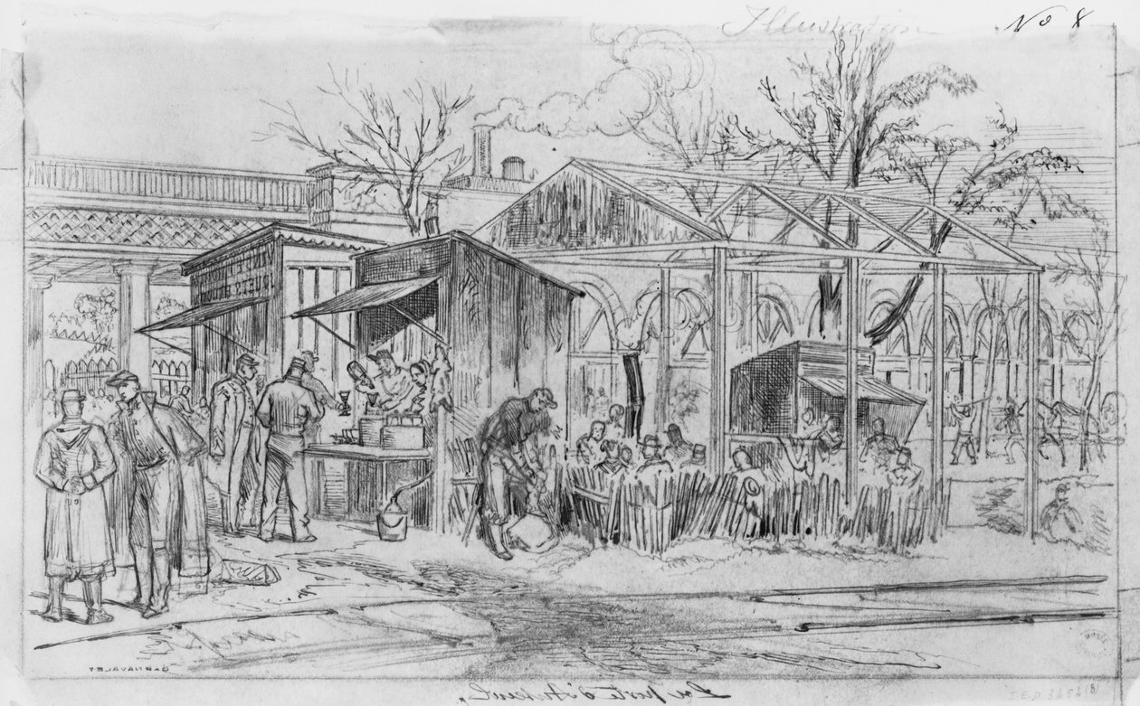 Album Párizs ostromáról, Auteuil kapuja (toll és barna tinta mosás és ceruza papíron) alkotó: Gustave Dore