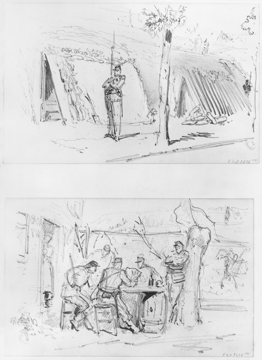 Album Párizs ostromáról, Sentry, Guards (toll és barna tinta mosás és ceruza papíron) alkotó: Gustave Dore
