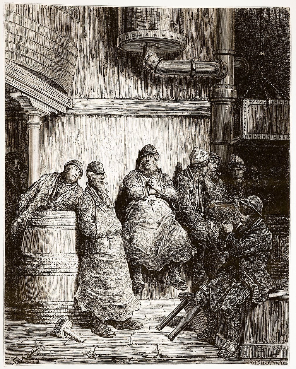 Brewers at Rest, "London, egy zarándoklat", írta William Blanchard Jerrold (1826-94) és metszett Hildibrand, kocsma. 1872 alkotó: Gustave Dore