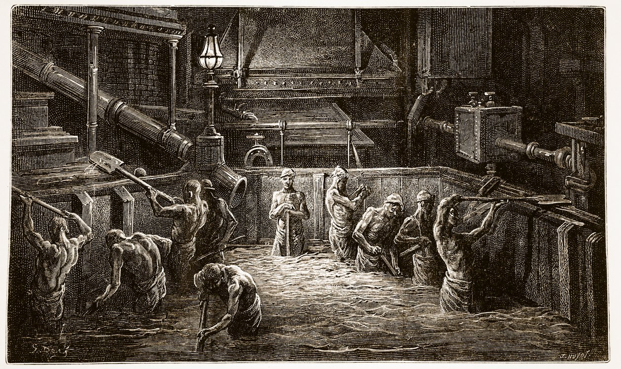 Sörfőzők munka közben, William Blanchard Jerrold (1826-84) "London, a Pilgrimage" című művéből, J. Huyot metszete, pub. 1872 alkotó: Gustave Dore