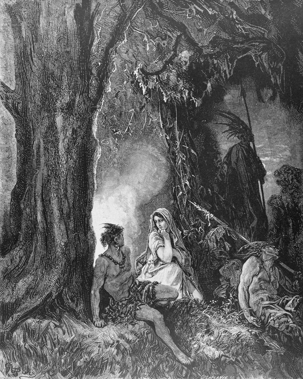 Chactas és Atala, Francois Rene Vicomte de Chateaubriand (1768-1848) „Atala” című művéből, Charles Laplante (megh. 1903) metszete 1868 körül alkotó: Gustave Dore