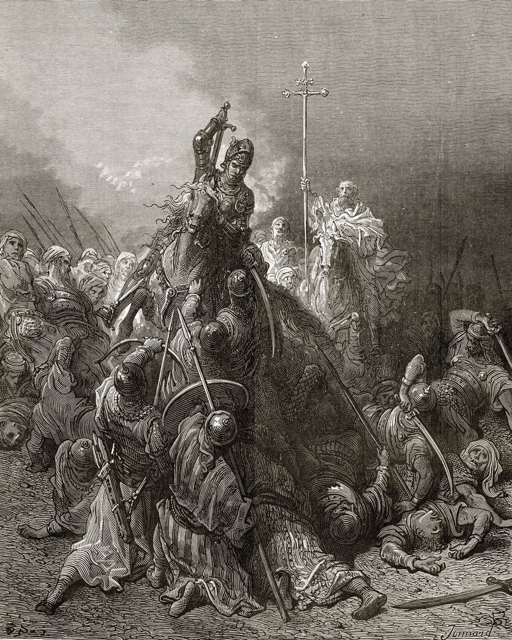 Keresztény lovagok harcolnak a szaracénekkel, illusztráció a „Bibliotheque des Croisades”-ből, J-F. Michaud, 1877 alkotó: Gustave Dore