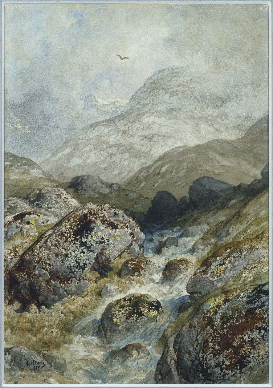 Horgászat a hegyekben (wc és gouache) alkotó: Gustave Dore