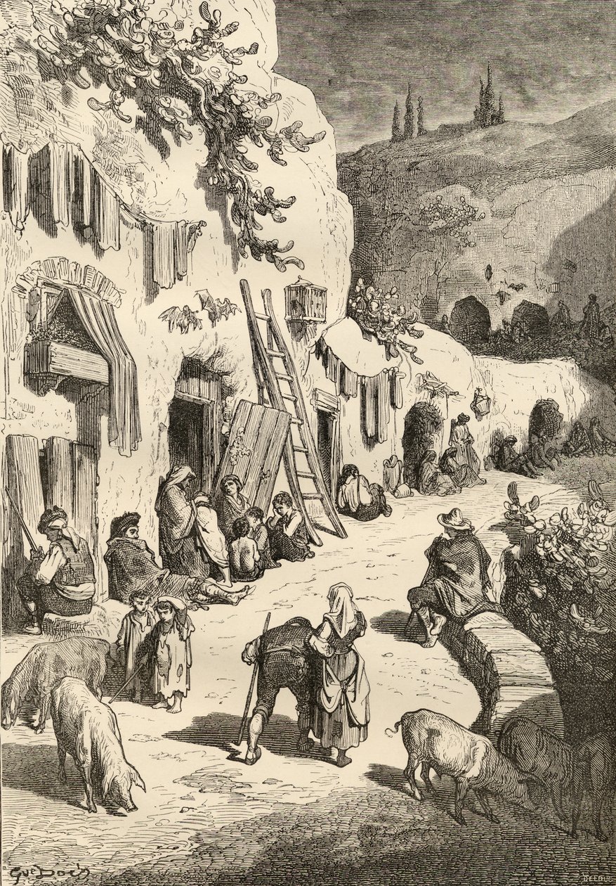Cigánybarlangok, Sacro Monte, Granada, Spanyolország, Samuel Manning tiszteletes „Spanish Pictures” című művéből, 1870-ben megjelent alkotó: Gustave Dore