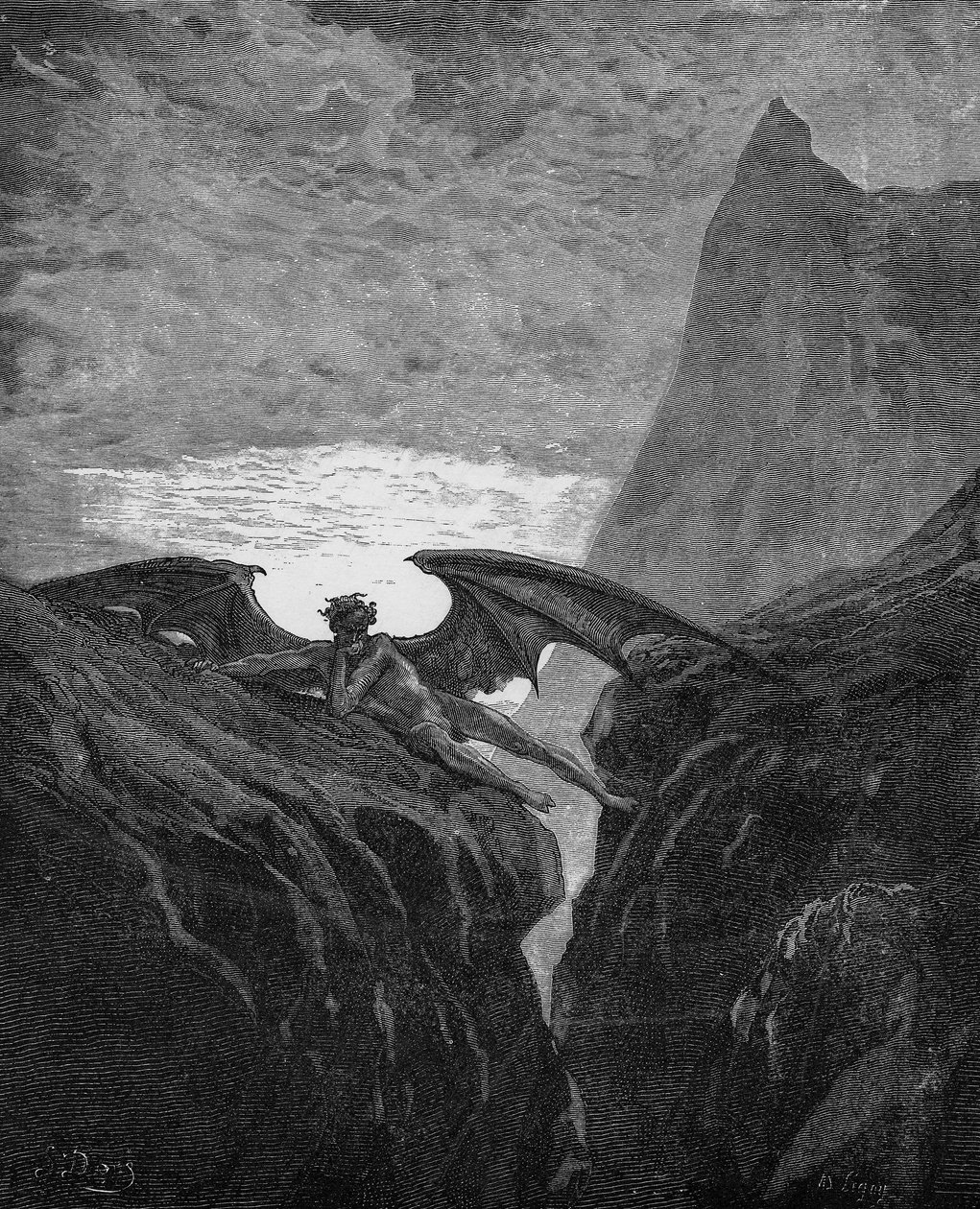 Illusztráció John Milton „Elveszett paradicsom” című darabjához, 1866. Törés a csatában a mennyben (6. könyv 406. sor) alkotó: Gustave Dore