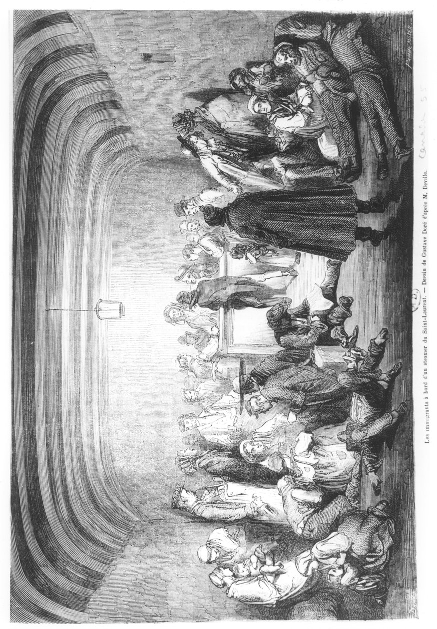 Bevándorlók egy gőzhajón a Saint-Laurent folyón, Kanadában, 19. sz. alkotó: Gustave Dore