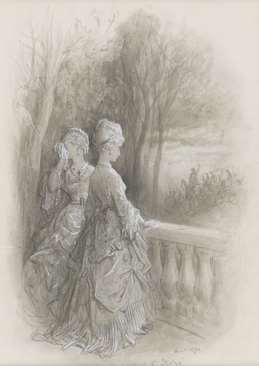 Les Adieux, 1870 (ceruza szürke mosással, testszínnel megerősítve) alkotó: Gustave Dore