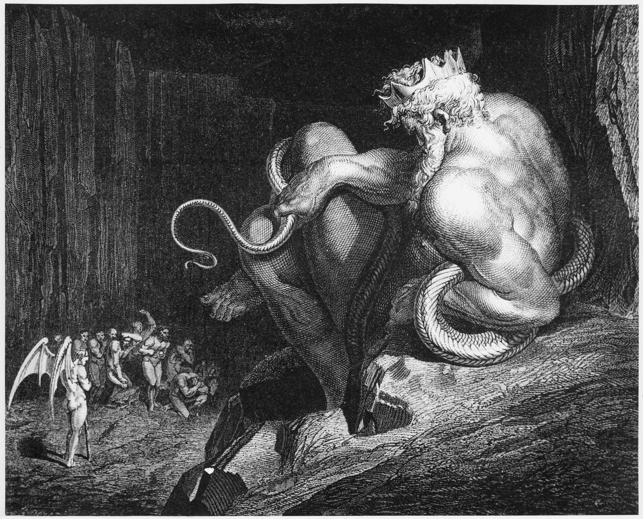 Minósz, Kréta királya, illusztráció Dante Alighieri (1265-1321) "Isteni komédiája" (Inferno) című művéből. alkotó: Gustave Dore