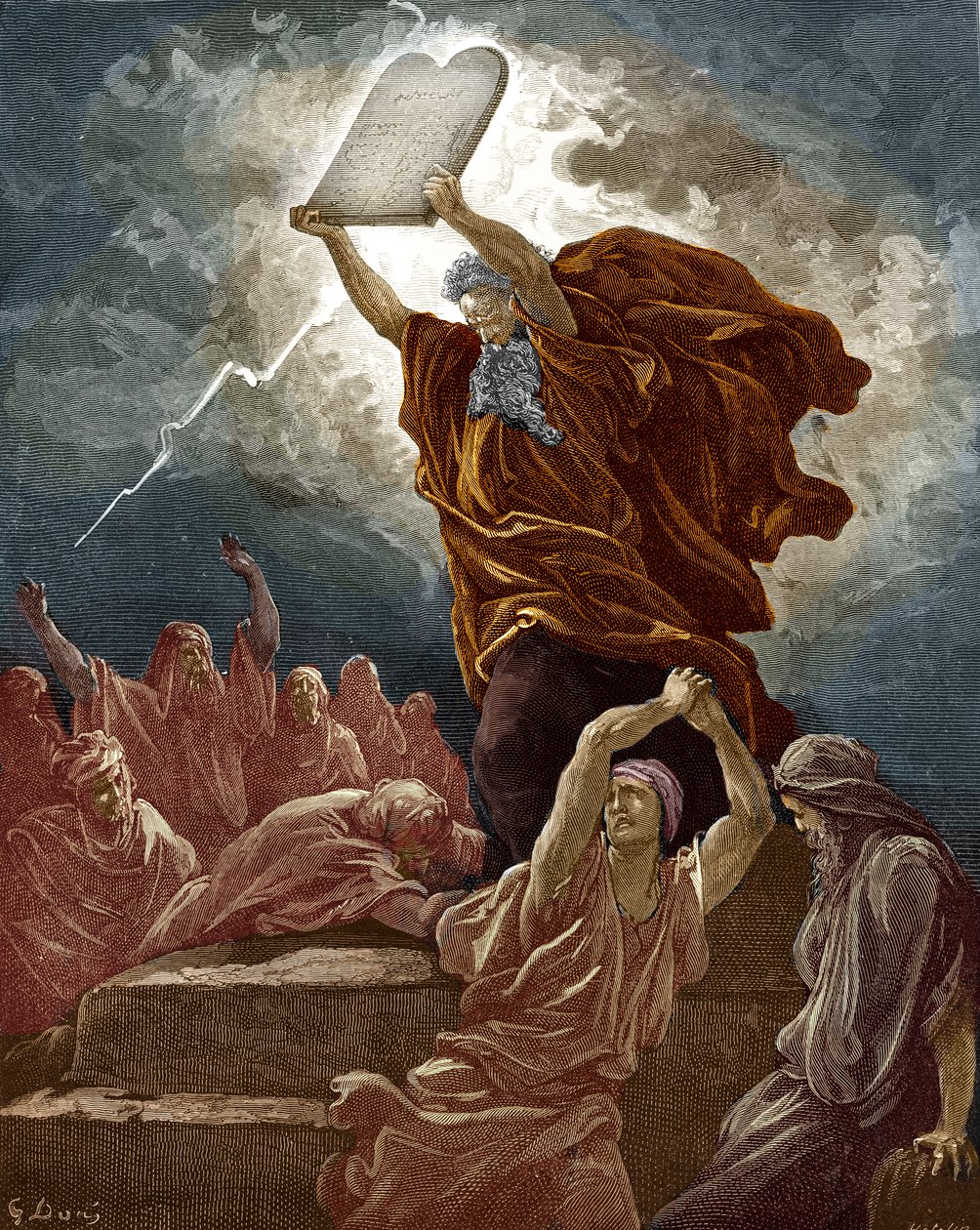 Mózes összetöri a törvény tábláit Doré - Biblia alkotó: Gustave Dore
