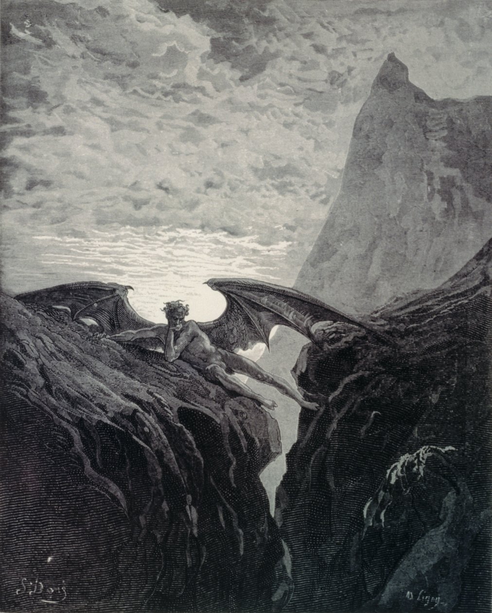 26. sz. tábla VI. könyv 406. sora "Most az éjszaka kezdte pályáját..." John Milton (1608-74) "Elveszett Paradicsom"-jából, Ligny metszete, 1882. alkotó: Gustave Dore