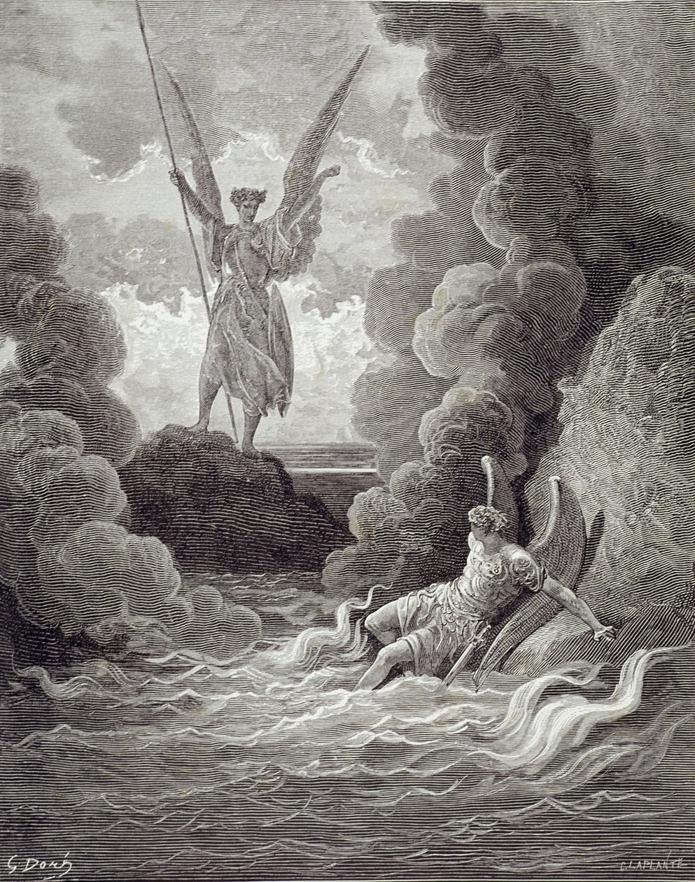 Sátán és Belzebub, John Milton (1608-74) „Elveszett paradicsom” első könyvéből, amelyet Charles Laplante (megh. 1903) vésett 1868 körül. alkotó: Gustave Dore