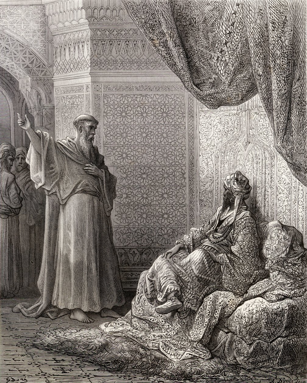 Assisi Szent Ferenc (1181-1226) arra törekszik, hogy megtérítse Malek Kamel szultánt, a „Bibliotheque des Croisades” illusztrációja, J-F. Michaud, 1877 alkotó: Gustave Dore