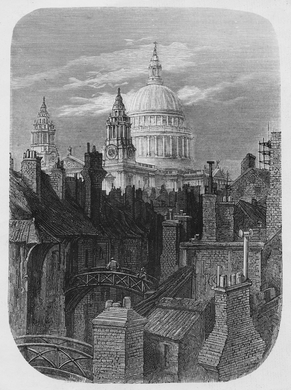 A Szent Pál-székesegyház és a nyomornegyedek, a „London, egy zarándoklat” című filmből, 1872 alkotó: Gustave Dore