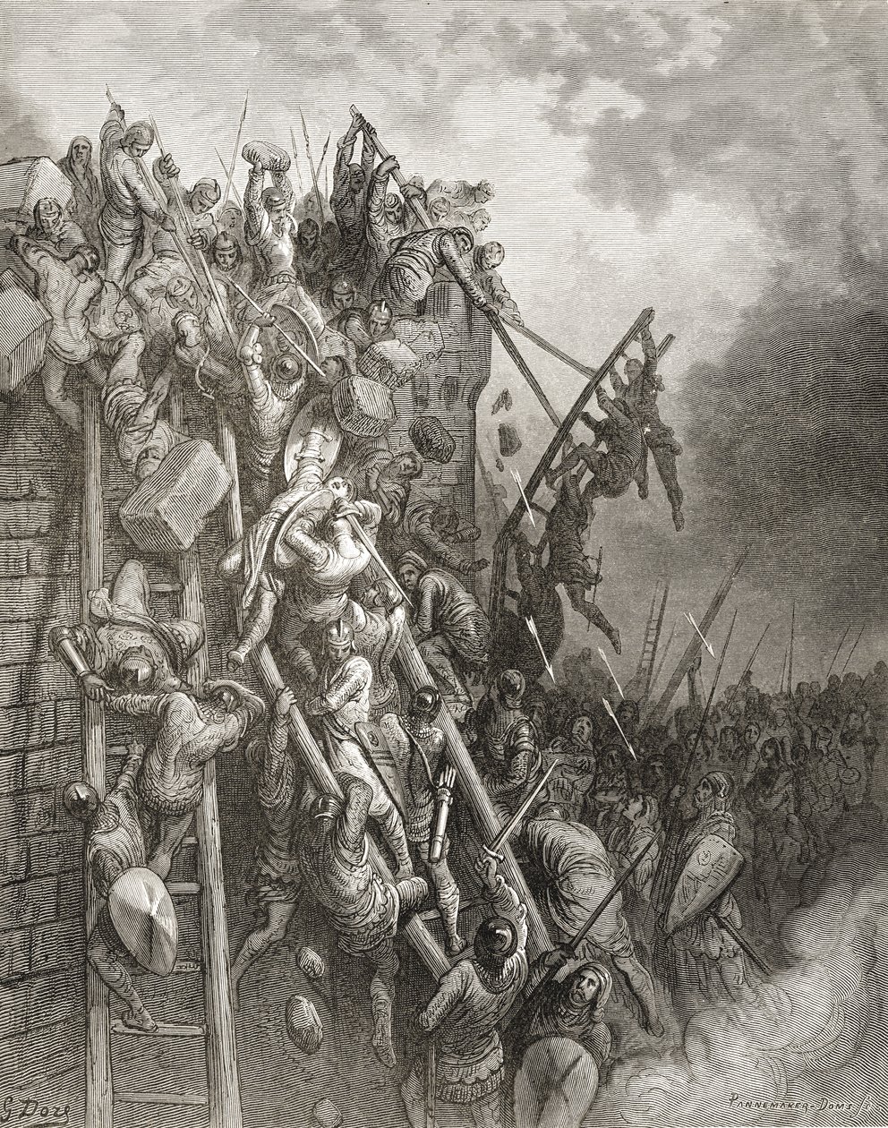 Volkmar pap és Emocio gróf hadserege megtámadja Merseburgot, a „Bibliotheque des Croisades” illusztrációja, J-F. Michaud, 1877 alkotó: Gustave Dore