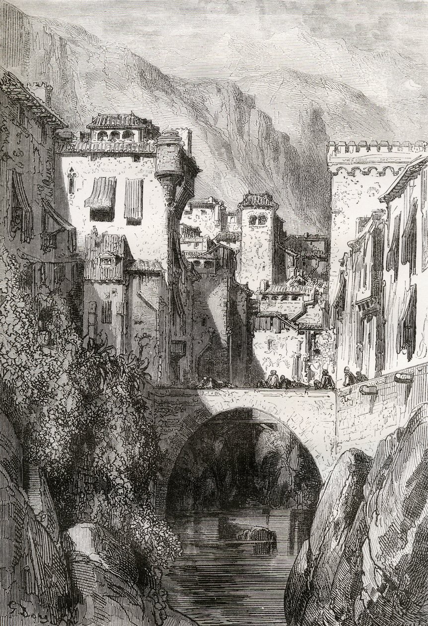 The Banks of the Darro, Granada, illusztráció a „Spanish Pictures”-ből, Samuel Manning tiszteletes alkotó: Gustave Dore