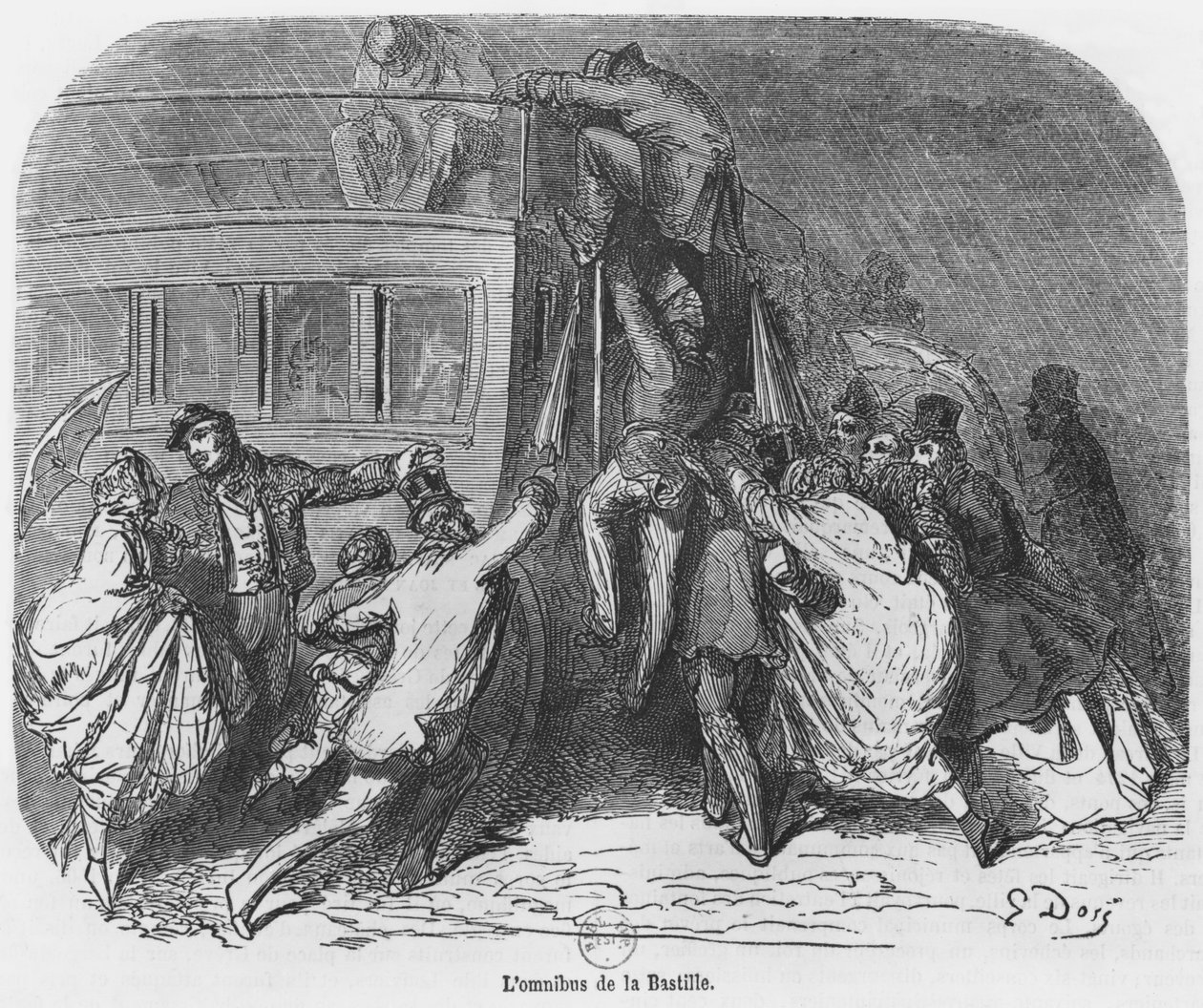 A Bastille omnibusz, Emile Gigault de La Bedolliere (1812-83) „Le Nouveau Paris” illusztrációja alkotó: Gustave Dore