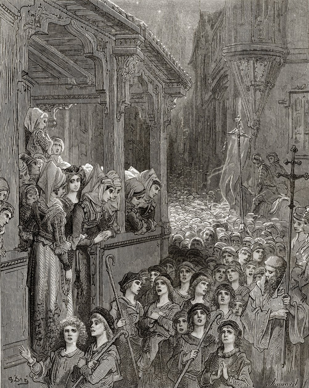 A gyermekek keresztes hadjárata 1212-ben, illusztráció a „Bibliotheque des Croisades”-ből, J-F. Michaud, 1877 alkotó: Gustave Dore