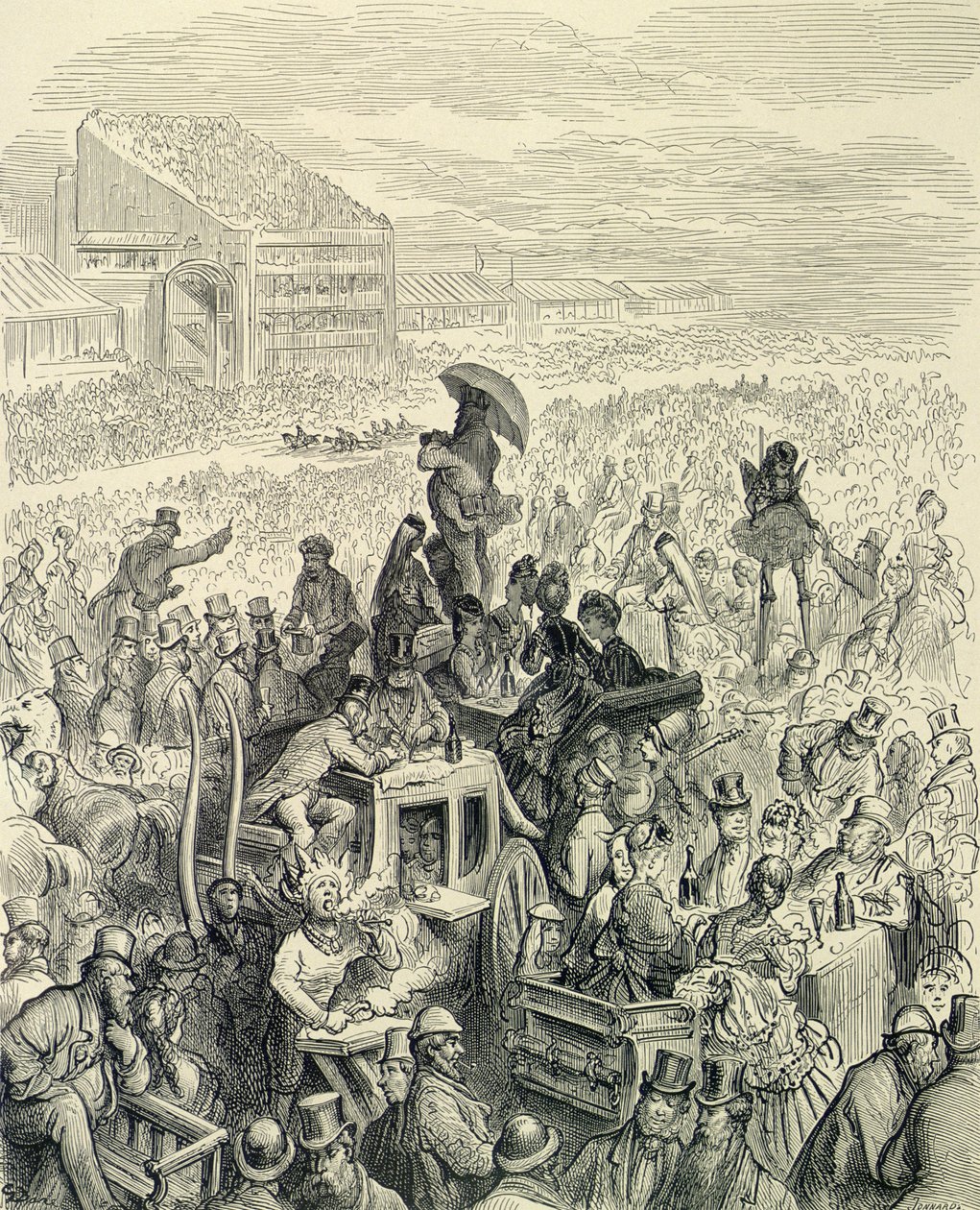 The Derby – ebédidőben, a „London, a Pilgrimage”-ből, írta William Blanchard Jerrold (1826-84), metszette: Paul Jonnard-Pacel (†1902), pub. 1872 alkotó: Gustave Dore
