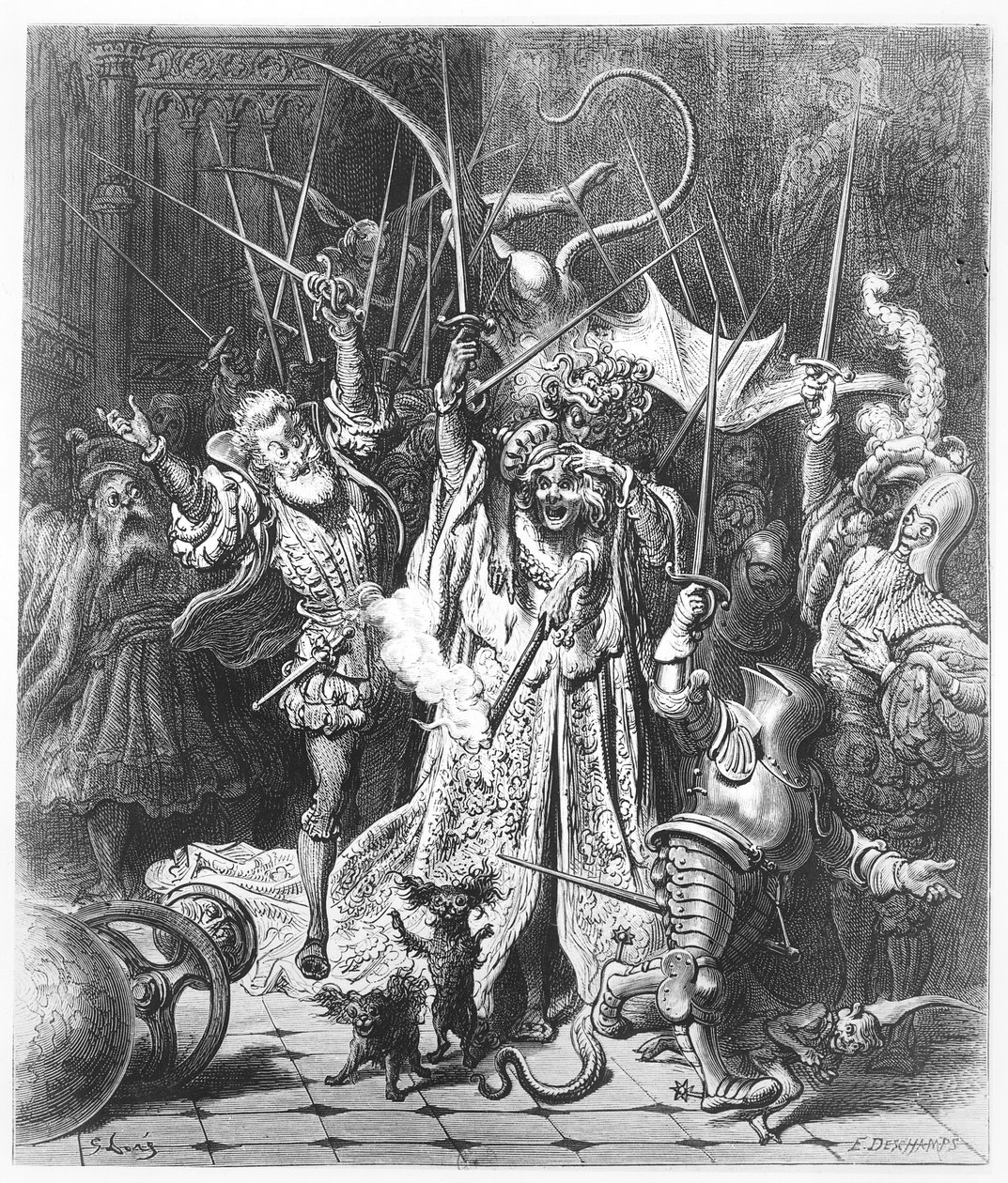 A Pinochle játékos, illusztráció a „Gargantua és Pantagruel” című művéből, François Rabelais alkotó: Gustave Dore
