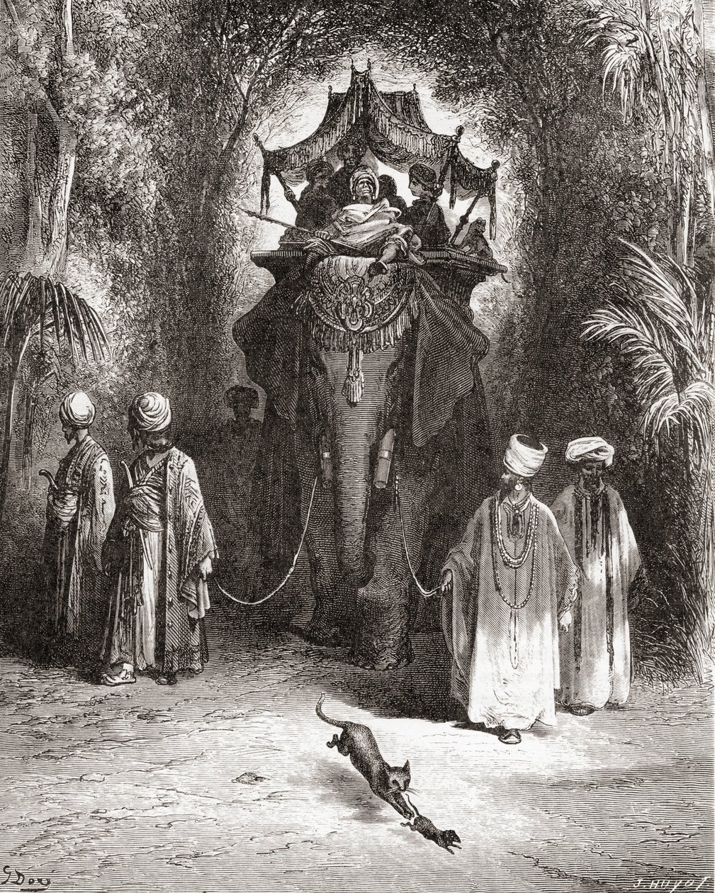 A patkány és az elefánt, a Fables de La Fontaine 19. század végi kiadásából (fametszet) alkotó: Gustave Dore